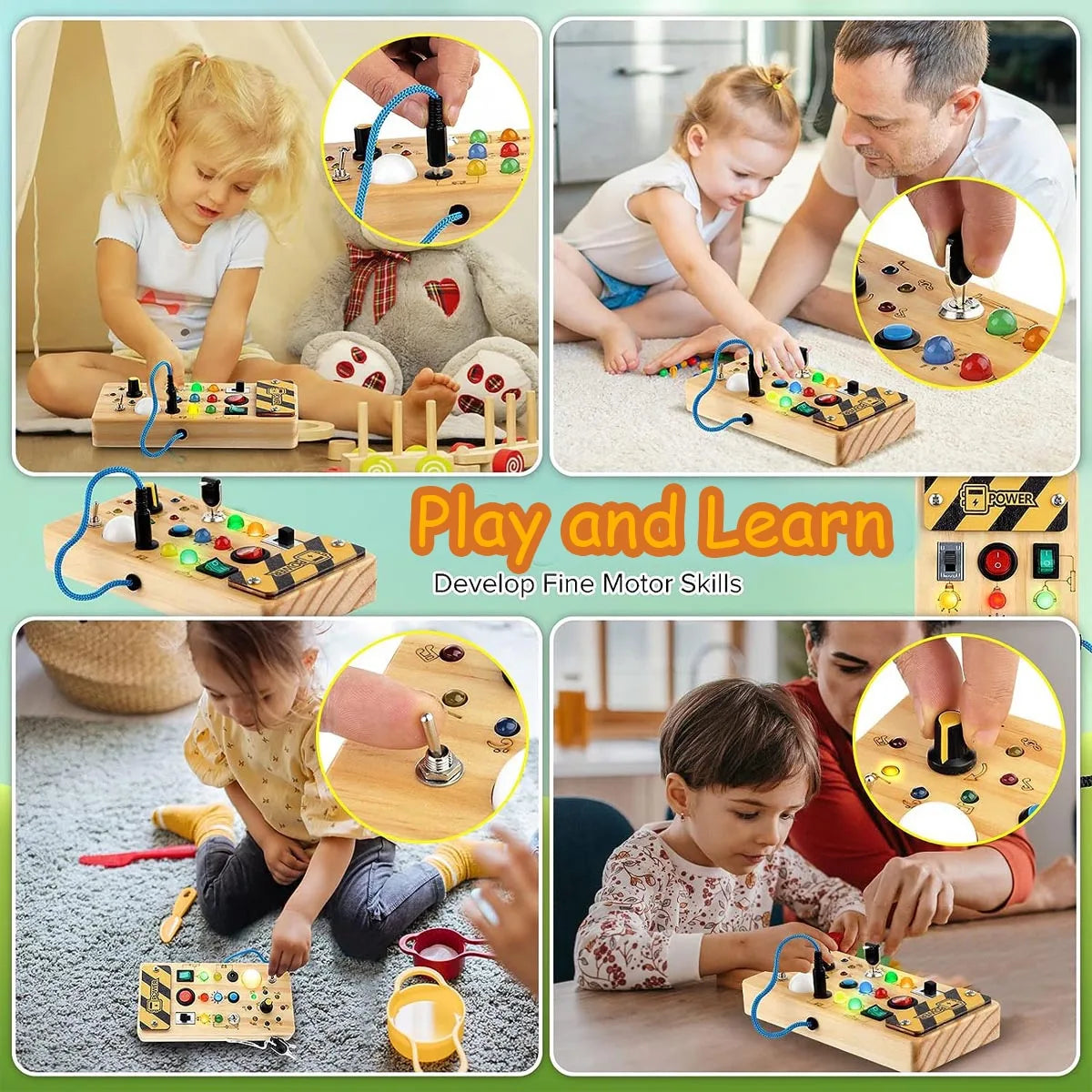 Montessori LED Light Control Busy Board - Sensory Toy for 2-4 Year Olds